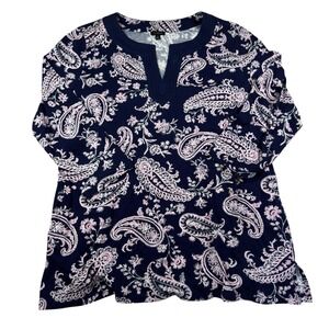 Talbots Tunic Women's XL Paisley Split-Neck‎ 3/4 Sleeve Blue Pink